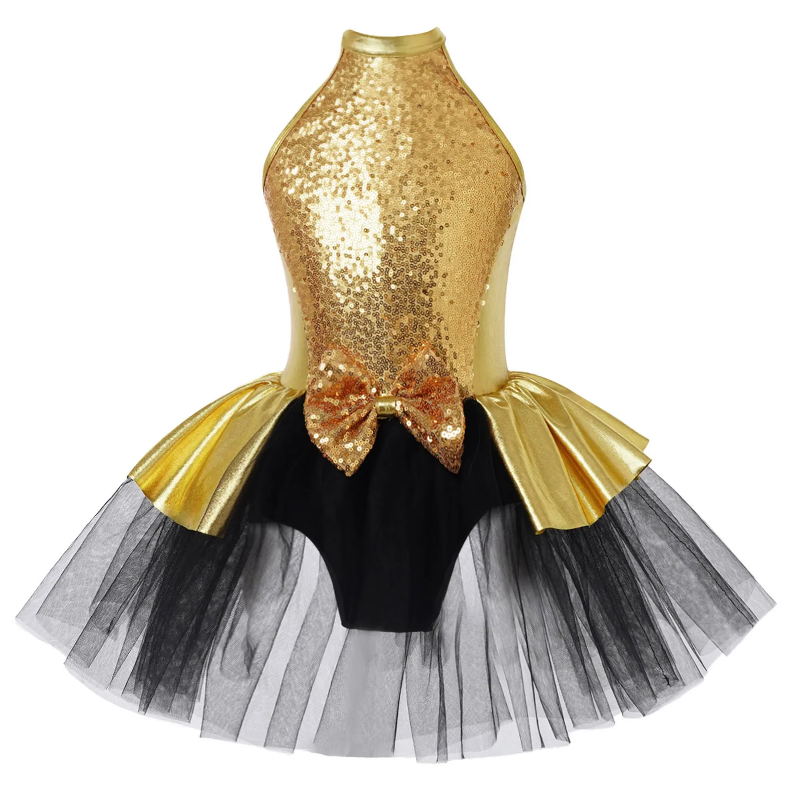 Kids Girls Artistic Figure Skating Ballet Dress Sparkling Sequins Ballerina Tutu Dress Rhythmic Gymnastics Latin Dance Outfits