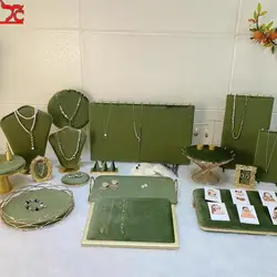 Fashion Grass Green Series Velvet Jewelry Display Rack Jewelry Shop Window Necklace Display Ring Bracelet Ornaments Rack