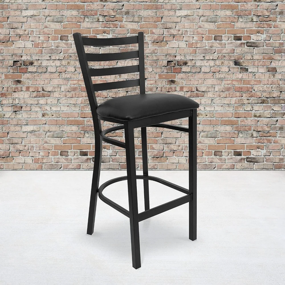 2 PackSeries Black Ladder Back Metal Restaurant Barstool