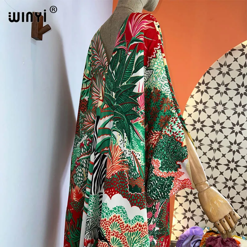 Summer boho Sexy beach kaftan high-quality fashion print 2023 WINYI Maxi women\'s robes long beach V-neck Bohemian dress