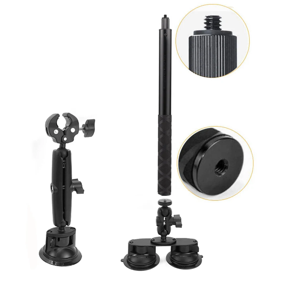 حامل أكواب شفط السيارة المسطح المزدوج من MaxGo مع عصا سيلفي غير مرئية مناسبة لملحقات Insta360 One R X4 X3 Rs GoPro Max