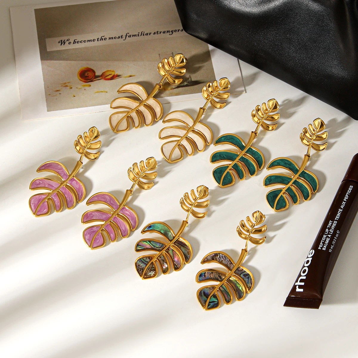 

Huang Chao Big Leaf Pendant Declaration 18k PVD Gold Plated Stainless Steel Women's Earrings Jewelry Set Fashion Festival Gift