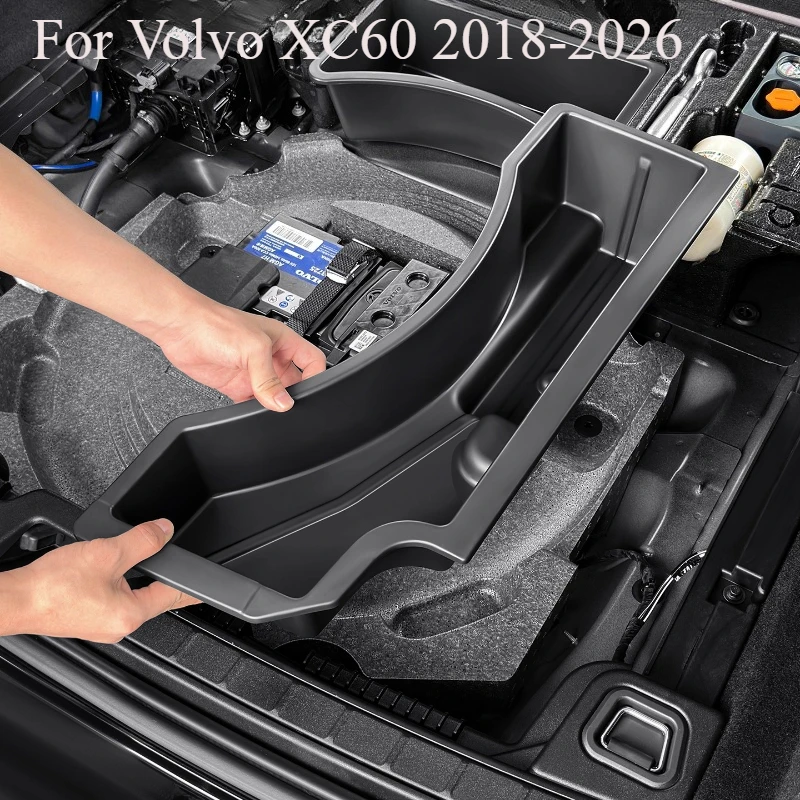 For Volvo XC60 2018-2026 Trunk Storage Box, Spare Tire Organizer & Cargo Management Tray, Custom Fit Accessories