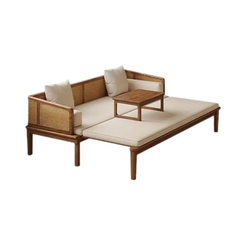 

Solid wood Arhat bed Chinese sofa living room simple modern small apartment rattan Arhat collapse dual-purpose reclining