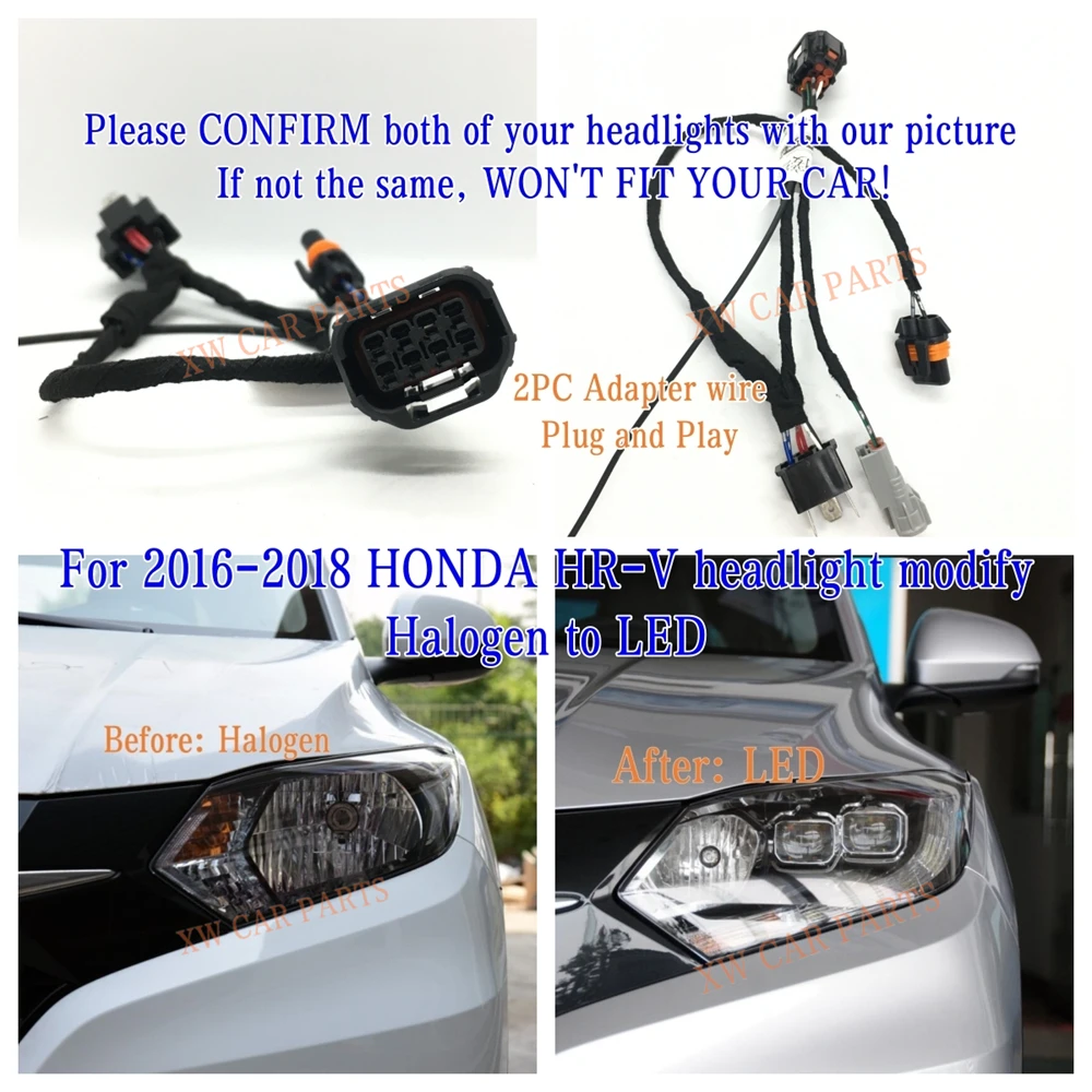 Headlight Modified Adapter Wire Harness for 2016 2017 2018 HONDA HR-V VEZEL Upgrade from Halogen to LED Plug And Play