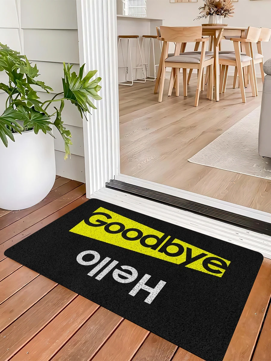 Funny Hello Goodbye Doormat Front Door Mat Non Slip Rubber Back Welcome Mat Creative Reversible Text Doormat Entrance Floor Rug
