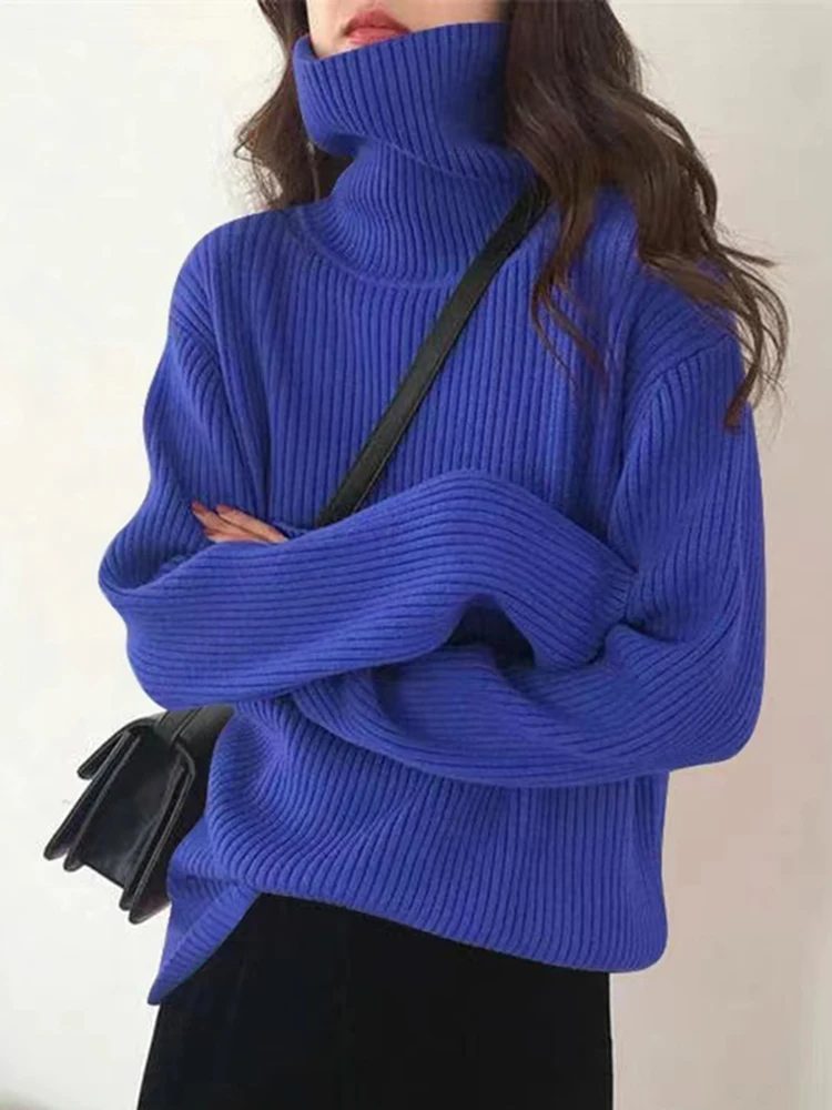 2024 Women Turtleneck Sweaters Autumn Winter Loose Pullover Women Basic Tops Casual Thick Soft Knit Sweater Soft Warm Jumper