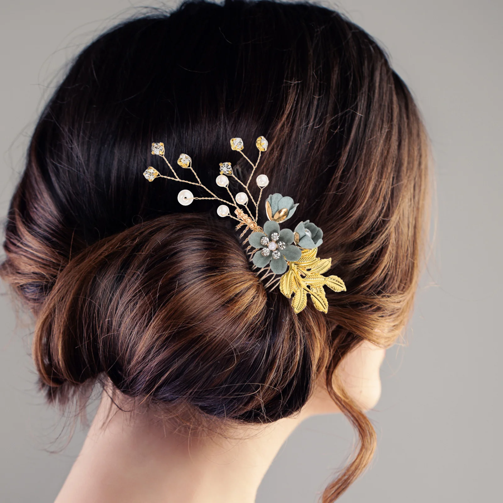 

Floral Bridal Hair Comb Set with Rhinestones Wedding Side Comb Clip for Guest Hairstyles Fancy Dress Headpiece Accessory