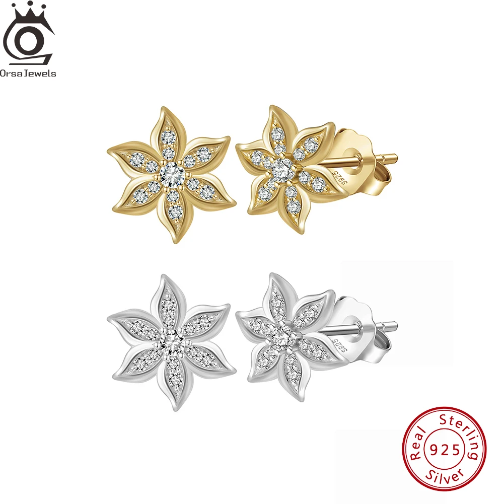 

ORSA JEWELS Cubic Zirconia Flower Shaped Stud Earrings Fashion 925 Sterling Silver Clear CZ Ear Stud Sunflower Jewelry APE129