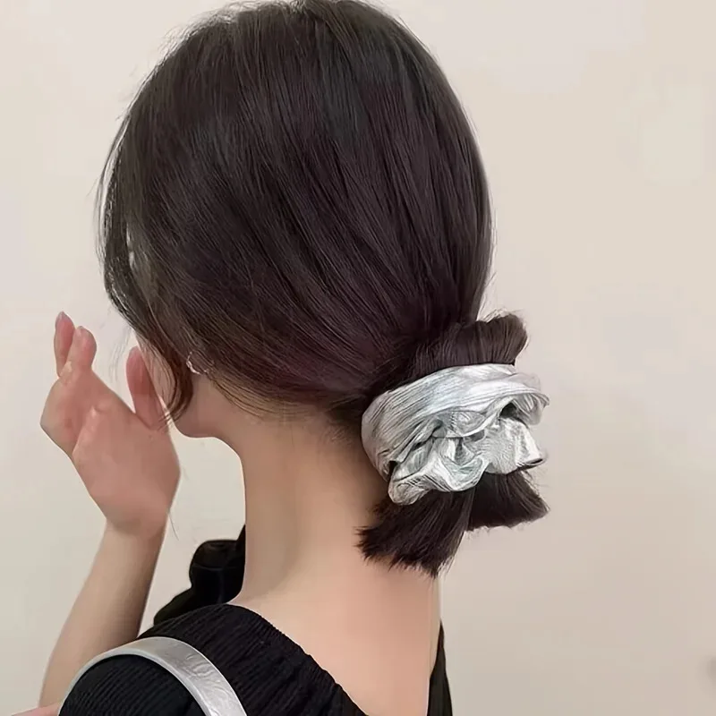 ربطات شعر جلدية كبيرة أنيقة للنساء، ربطات شعر بلون صلب بأسلوب بسيط وأنيق #2