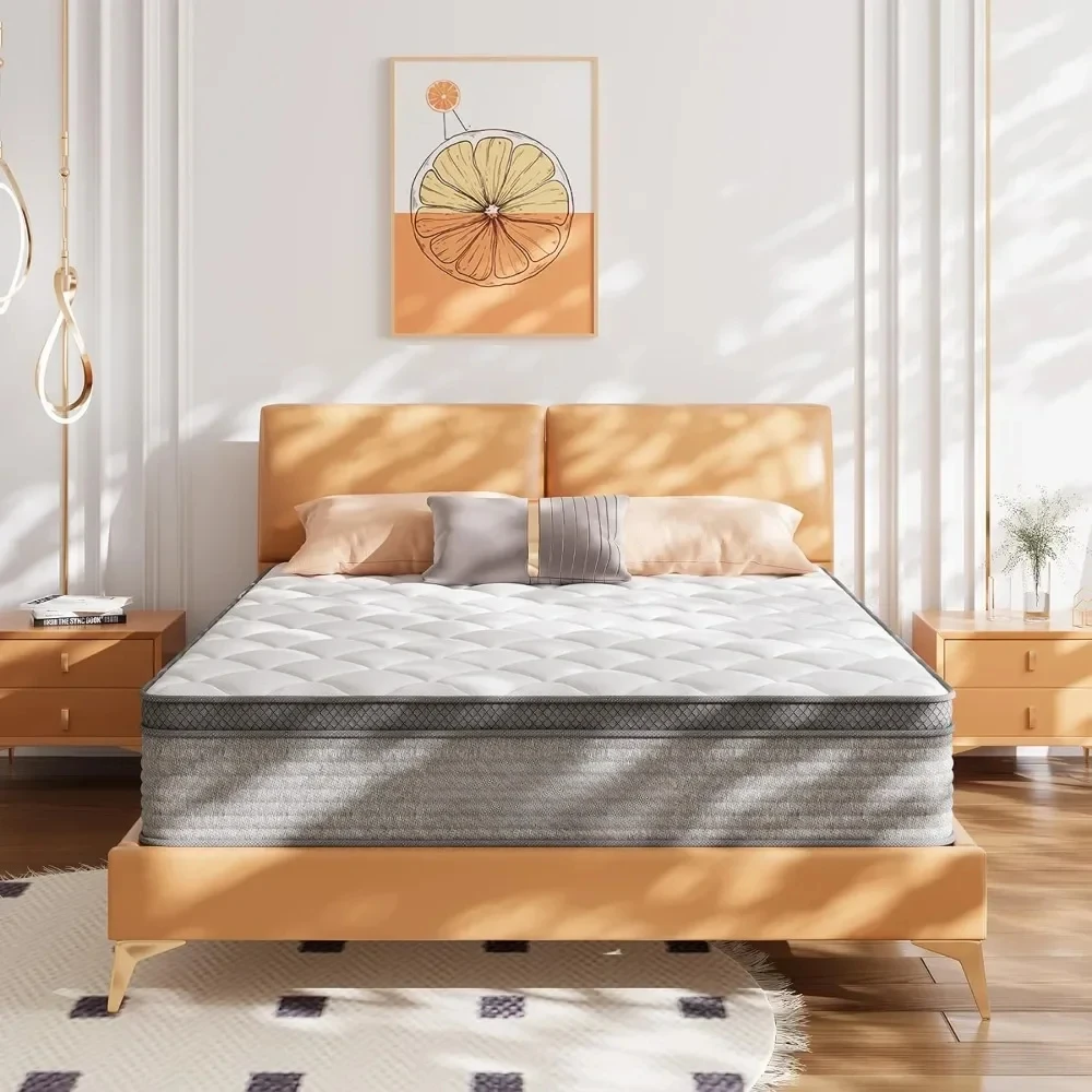 Matelas Queen de 10 pouces, mousse à mémoire de forme en gel et matelas hybride dans une boîte avec ressort de poche pour l'isolation des mouvements et le sommeil silencieux