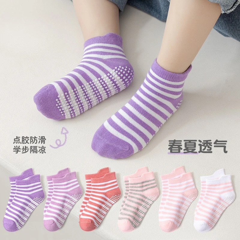 

6 Pairs Kids Non Slip Socks Cotton Baby Floor Socks Boys Girls Short Socks Breathable Spring Summer