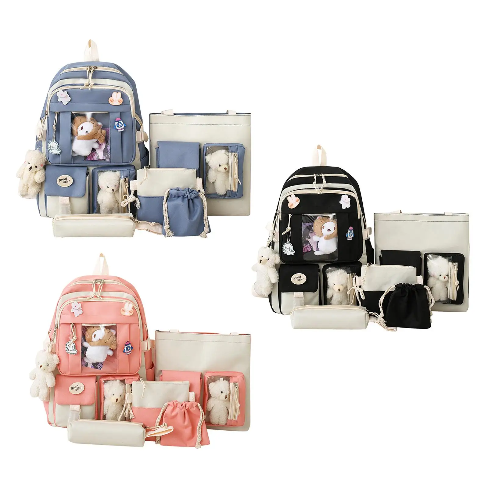 5Pcs Cartoon Women Backpacks Schoolbag Portable Soft Shoulder Straps Teens