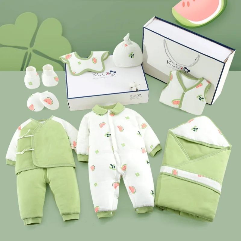 10/12 pieces/lot Newborn Baby Clothing Set Boys Girls 100% Cotton Infant Outfits Winter Baby Hat Bib Clothes Suit