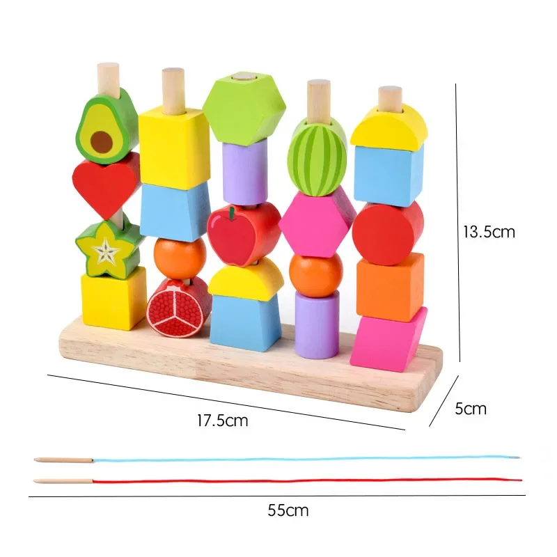 Montessori Holz spielzeug Stapel blockiert Puzzlespiel bunte Perlen Obst Farbe Form passend frühen Lernspiel zeug Geschenk für Kinder