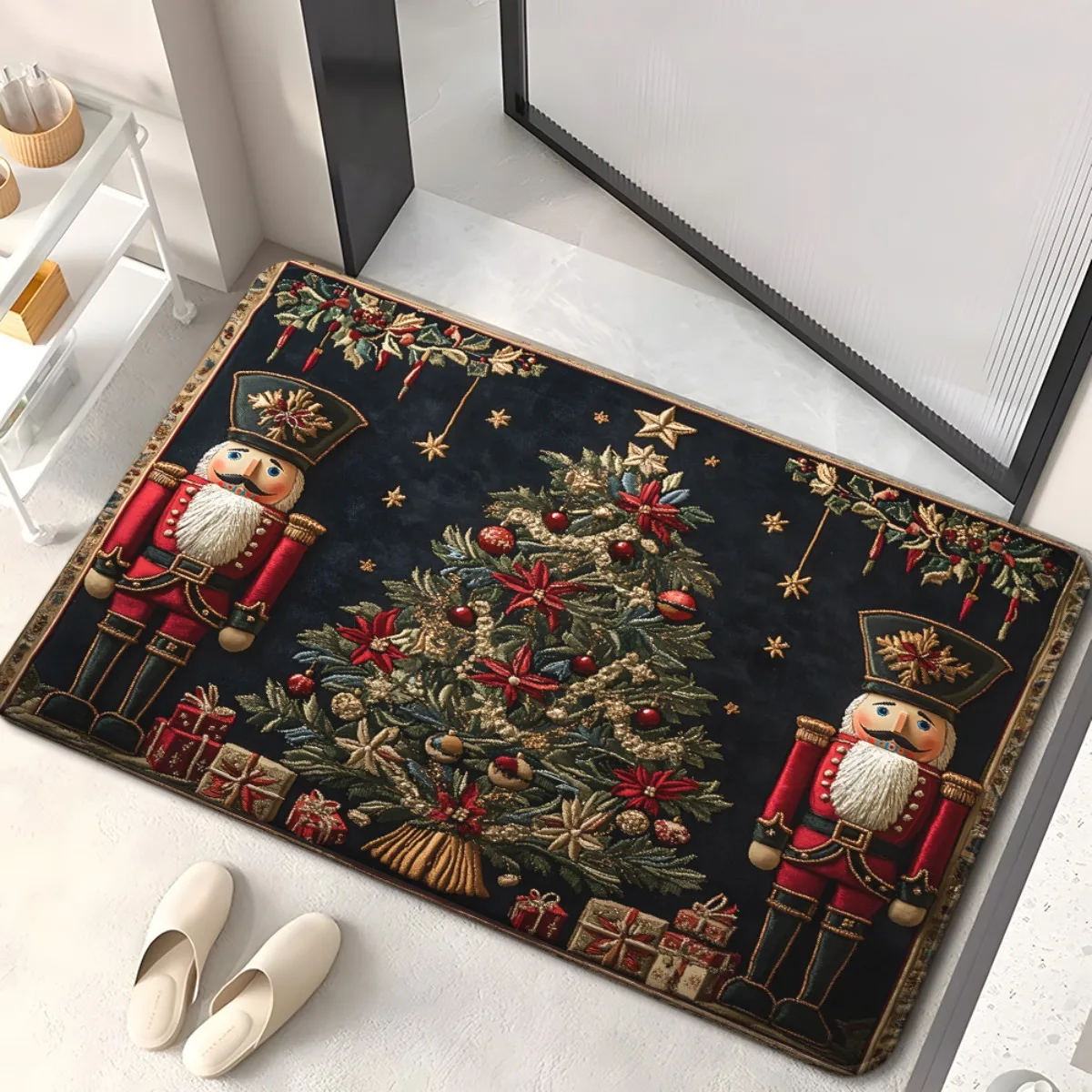 Christmas Nutcracker Themed Doormat, Non‑Slip Machine‑washable Floor Decor, Ornament for Bathroom, Bedroom and Living Room