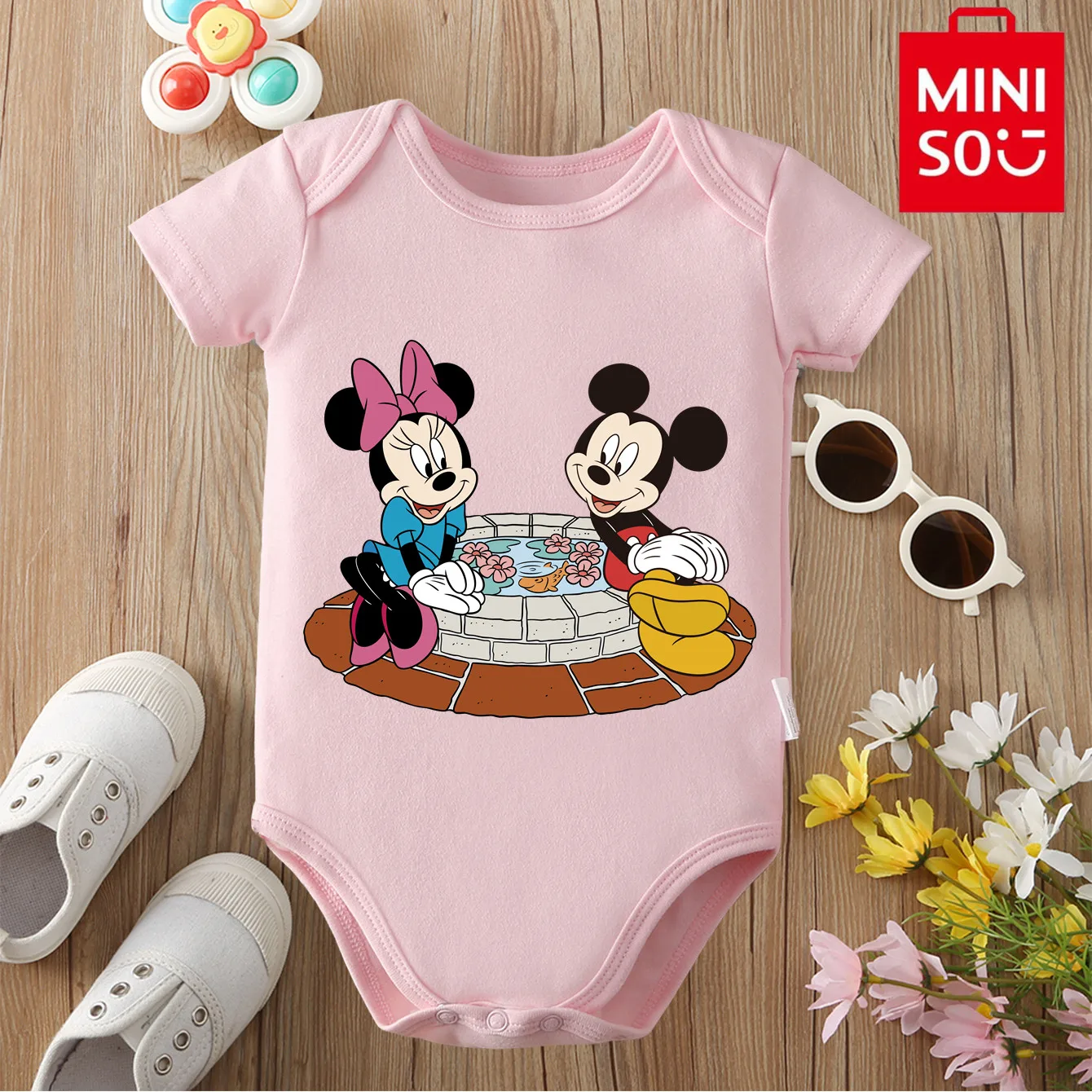 

Mickey Mouse MINISO 100% Cotton Bodysuit Soft Baby Cloths Minnie Gift for Baby Onesie Jumpsuit for 0 To 12 Months Cute Newborn