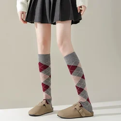 Wool Cashmere Socks Stockings Women Autumn Winter Thick Warm Knee Socks College Style Plaid JK Girls Long Socks Women Stockings