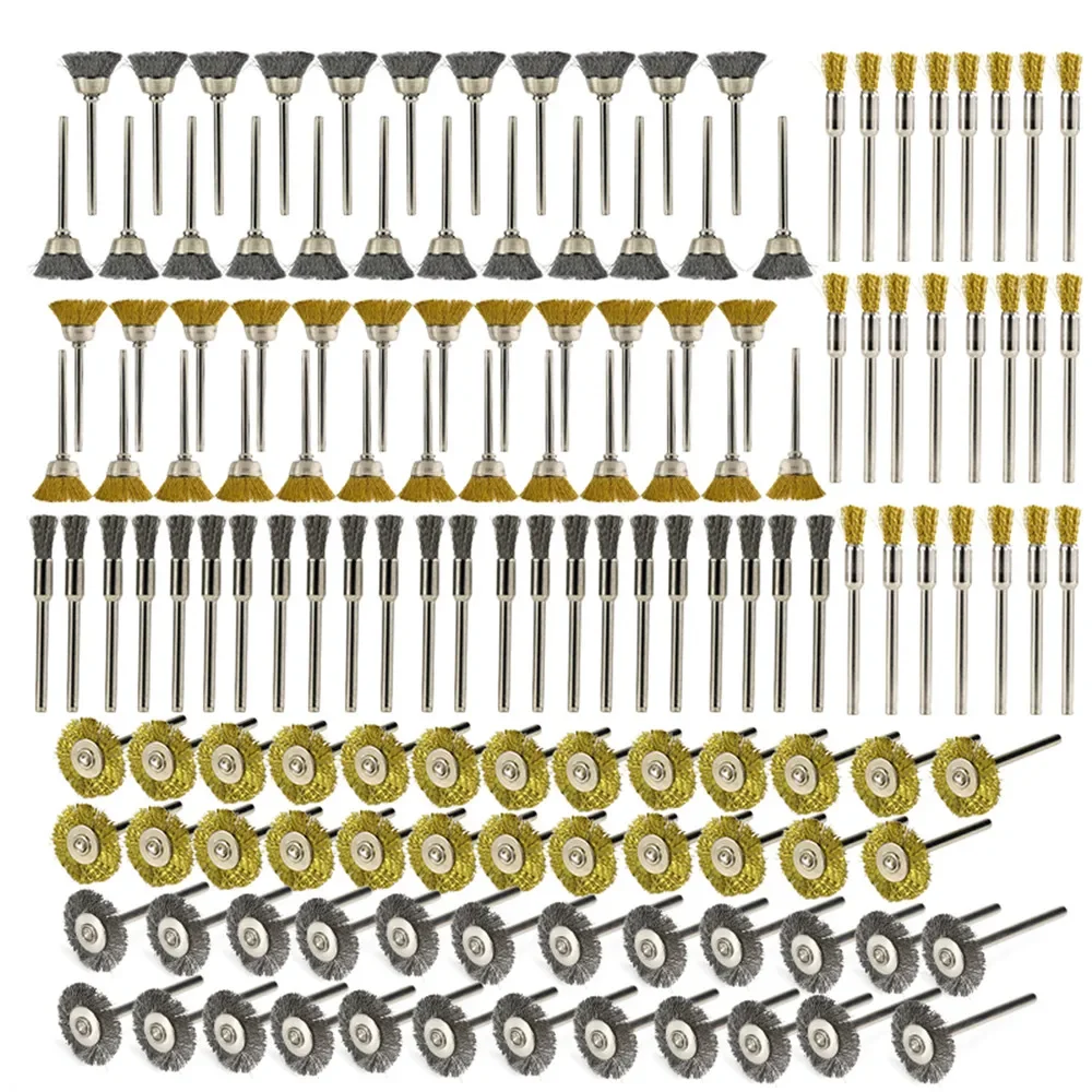 Polish Wire Brush Kit 138pcs 1/8'' Shank Strainless Steel  Wheel Brushes for Dremel Rotary Tools Polishing