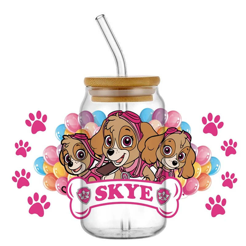 Miniso Cute Dog Team Cartoon Puppy UV DTF Cup Wrap For 16oz Libbey Coffee Glass Can Cup New Design uvdtf Wrap DIY Wholesale