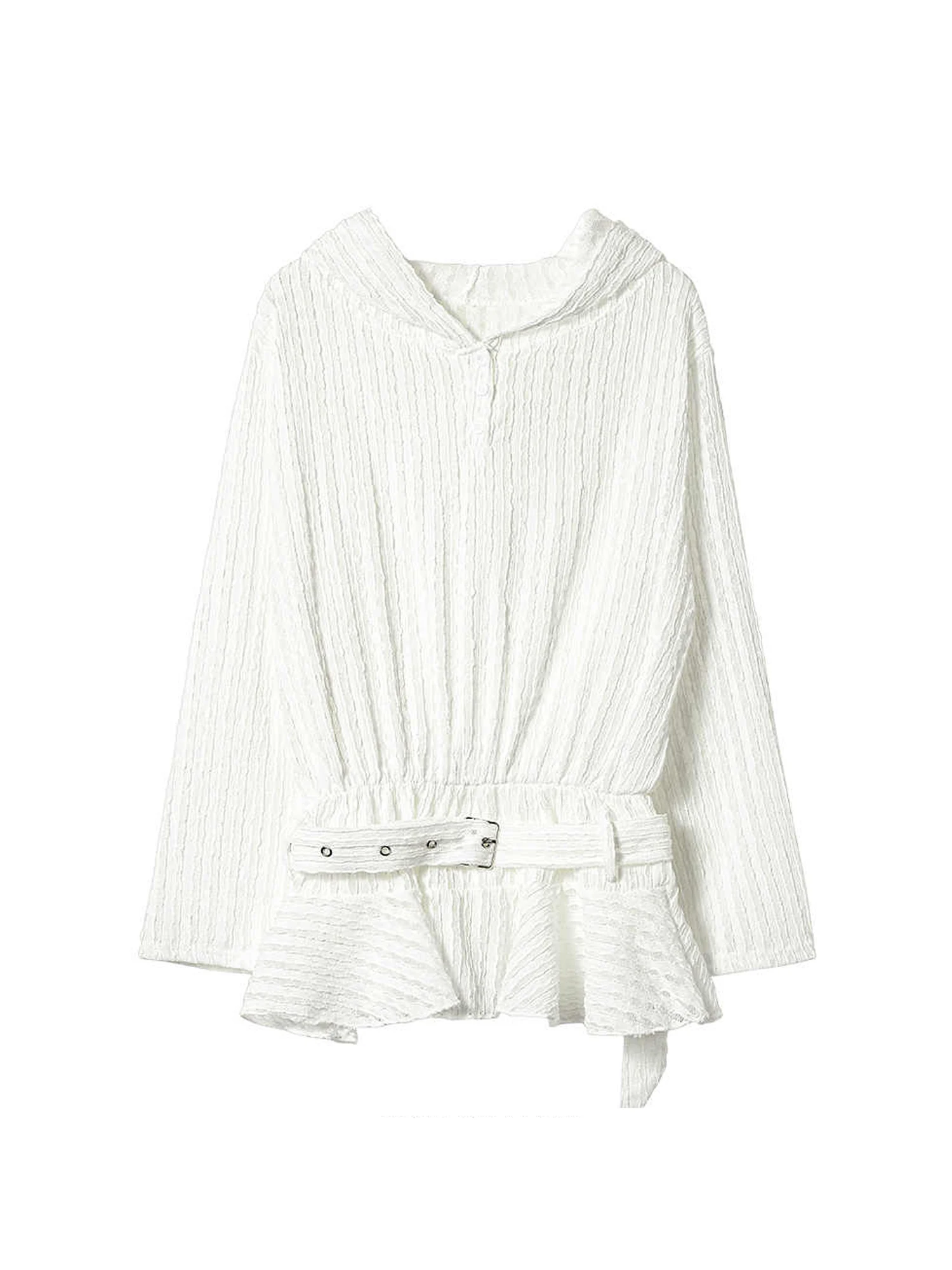 

Женская белая футболка с капюшоном Y2k Gyaru Smock Tee Top Винтаж 90-х Эстетические однотонные футболки с длинными рукавами Одежда 2000-х годов Осень