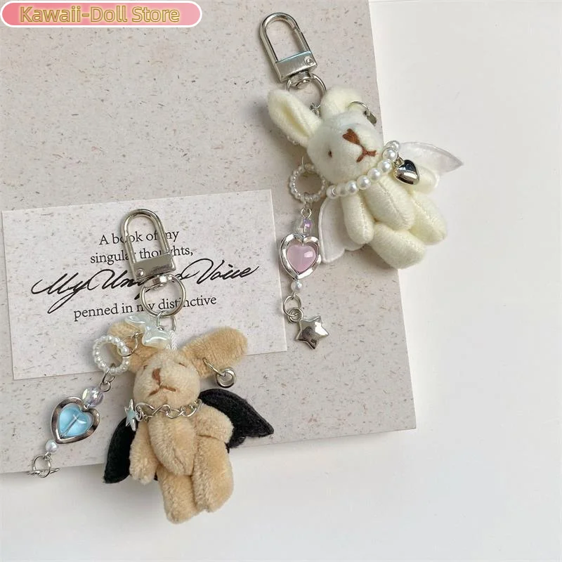 Doux Punk ange lapin en peluche porte-clés pendentif téléphone chaîne sac à dos charme mode à la mode femmes sac suspendu Couple accessoire cadeau