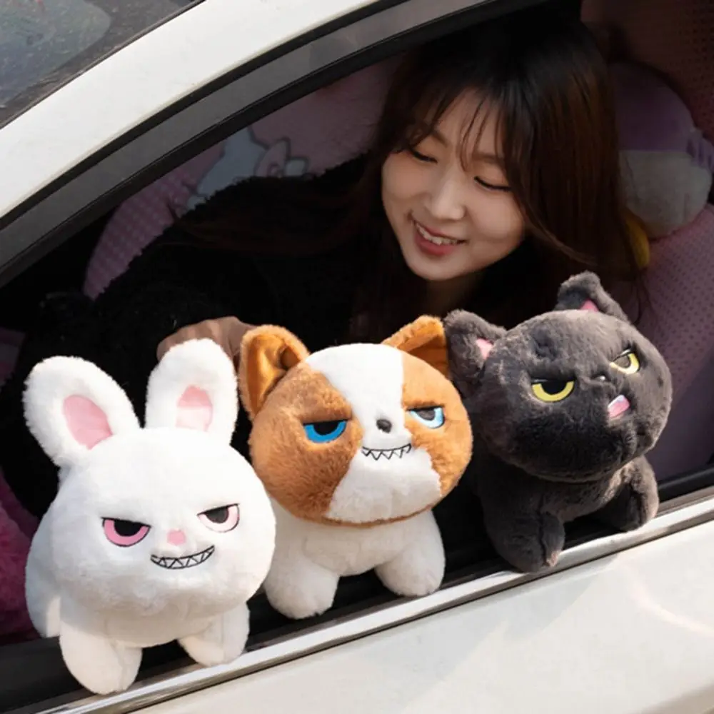 Cute Angry Animals Stuffed Toy Rabbit Cat Dog Plush Dolls Soft Annoyed Plushies Office Car Decor