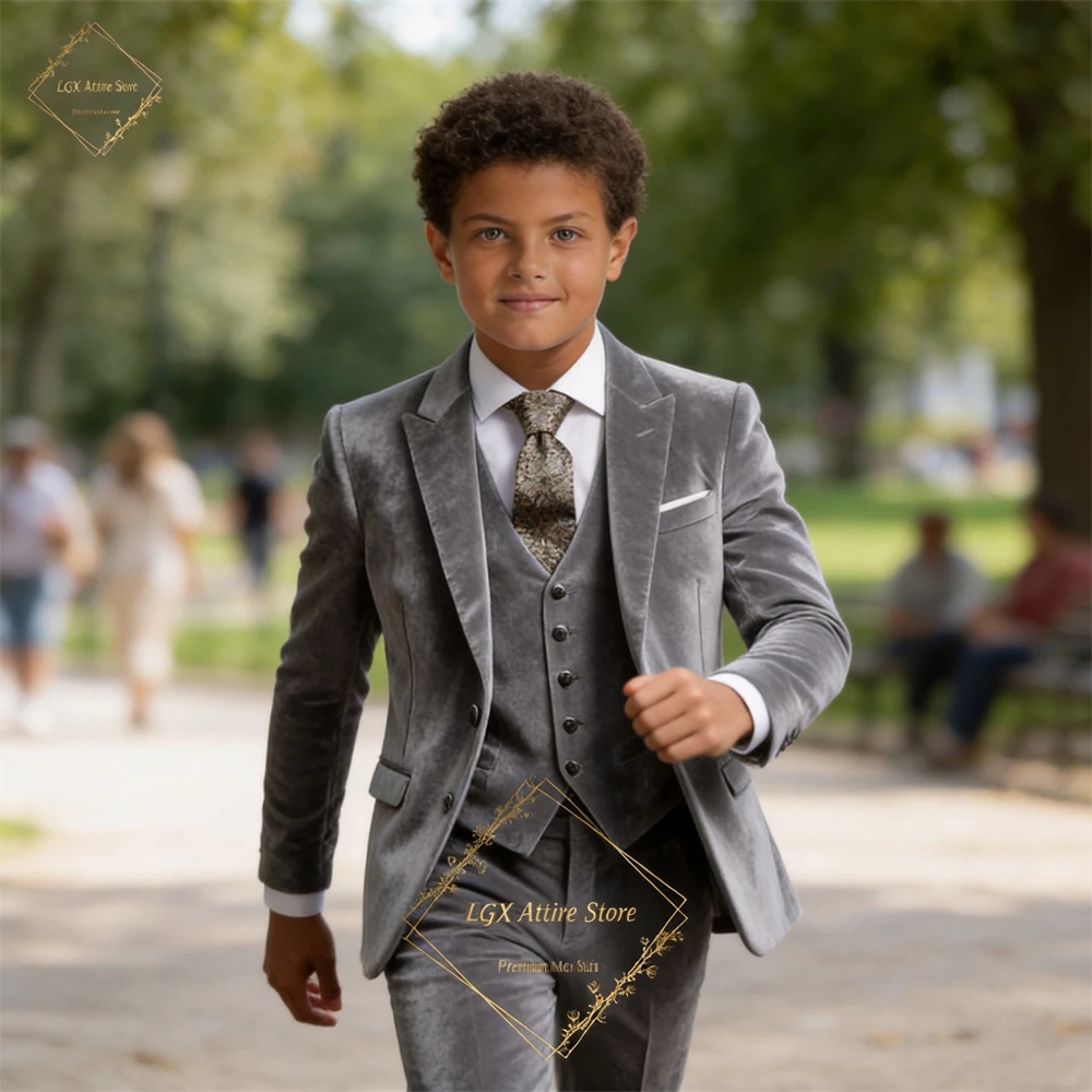

Boys' velvet 3-piece suit (jacket, vest, trousers) - Customized children's wedding, party, celebration, and birthday outfit.