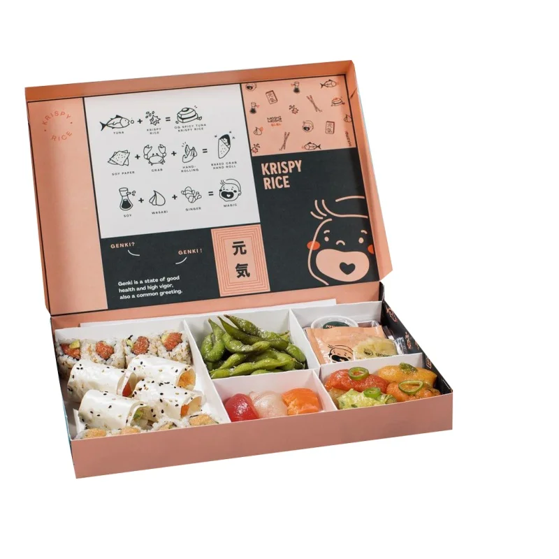 Customized productSushi Takeaway Lunch Box Japanese Sushi Takeout Box with Divider Biodegradable Food Grade Paper Custom Disposa