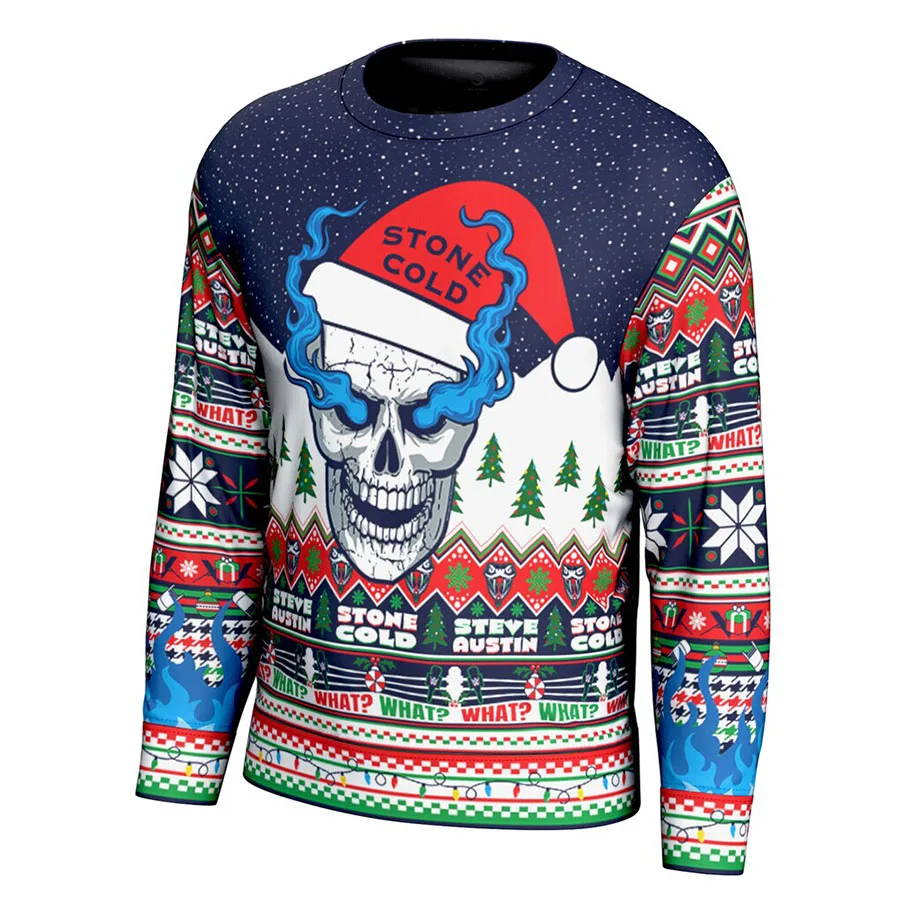 Men's Navy Stone Cold Steve Austin Santa Hat Ugly Sweater Simple Fashion Pattern Different Soft Fit Suitable for Christmas Party