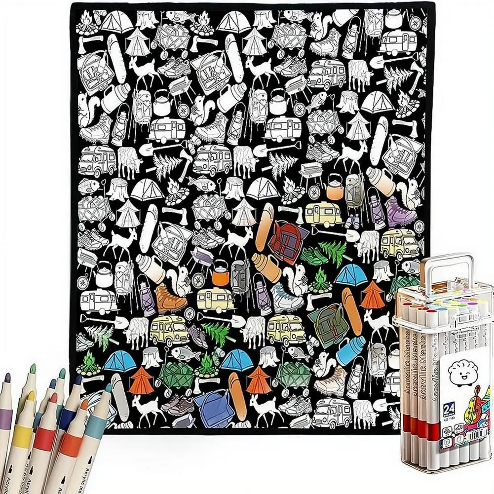 DIY-Maldecke mit 24 farbigen Acryl-Markern, florales Motiv, Stoffmalerei, Wurfdecke für Sofa, Schlafzimmer, Dekoration, Geschenk – Detail 5