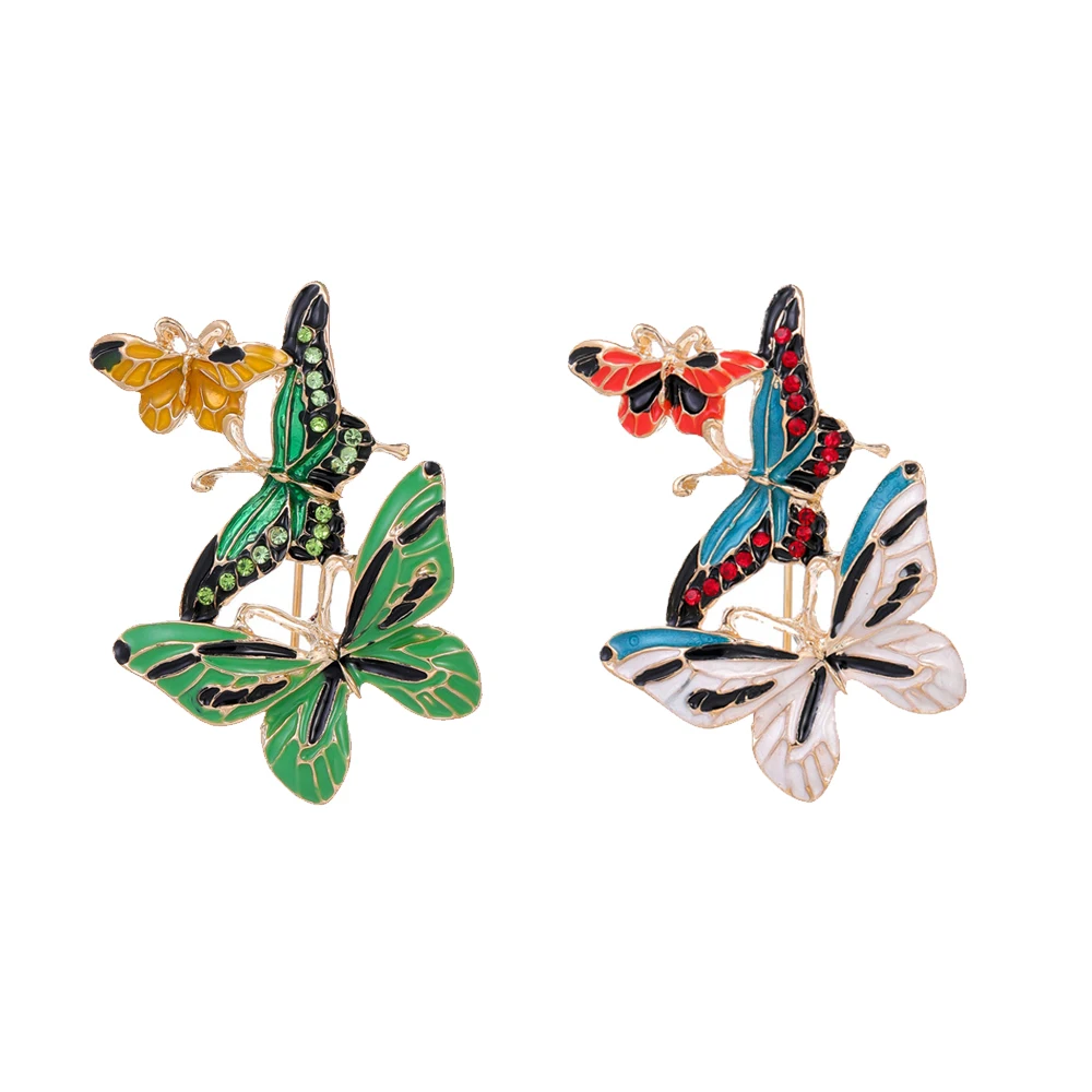 Schöne Strass Dekoration Emaille Schmetterling Damen Unisex 2 Farbe fliegende Insekten Brosche Pin Geschenk