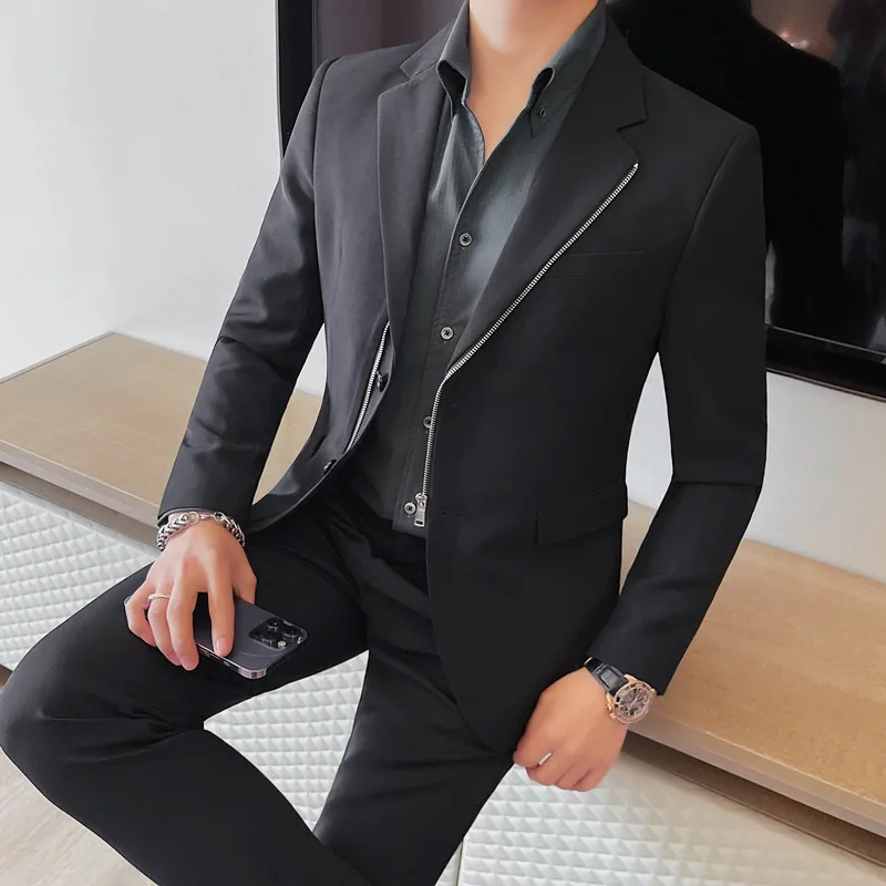 

M-XXXXL Plus Size Men's Zip Front Blazer Spring New Arrival Slim Fit Business Casual Streetwear Suit Jacket Coat for Man 4XL 3XL