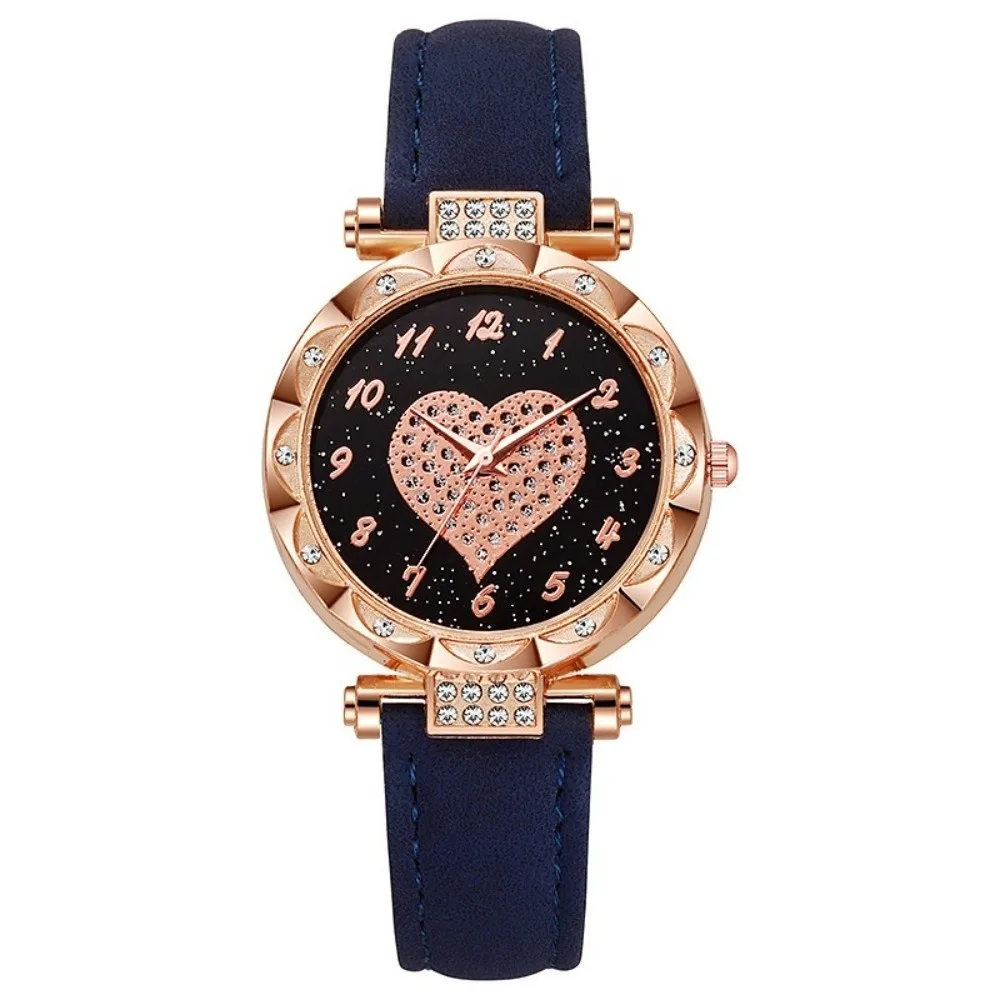 High Quality Heart Rhinestone Quartz Wristwatches Casual Leather Strap Electronic Watch Simple Wrist Watches Women