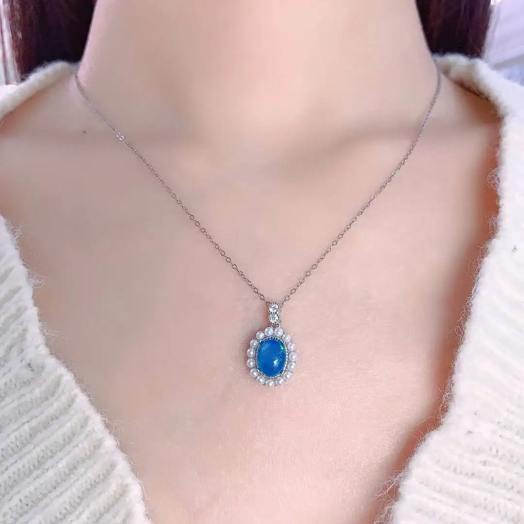 KJJEAXCMY Natural Women's Color-changing blue Opal Pendant 925 silver inlay Colorful and splendid Crystal pure fire flash