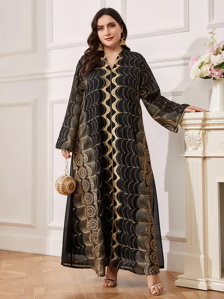 

Plus Size Muslim Women Embroidery Maxi Dress Dubai Abaya Turkey Saudi Arabic Robe Eid Ramadan Jalabiya Djellaba Morocco Kaftan