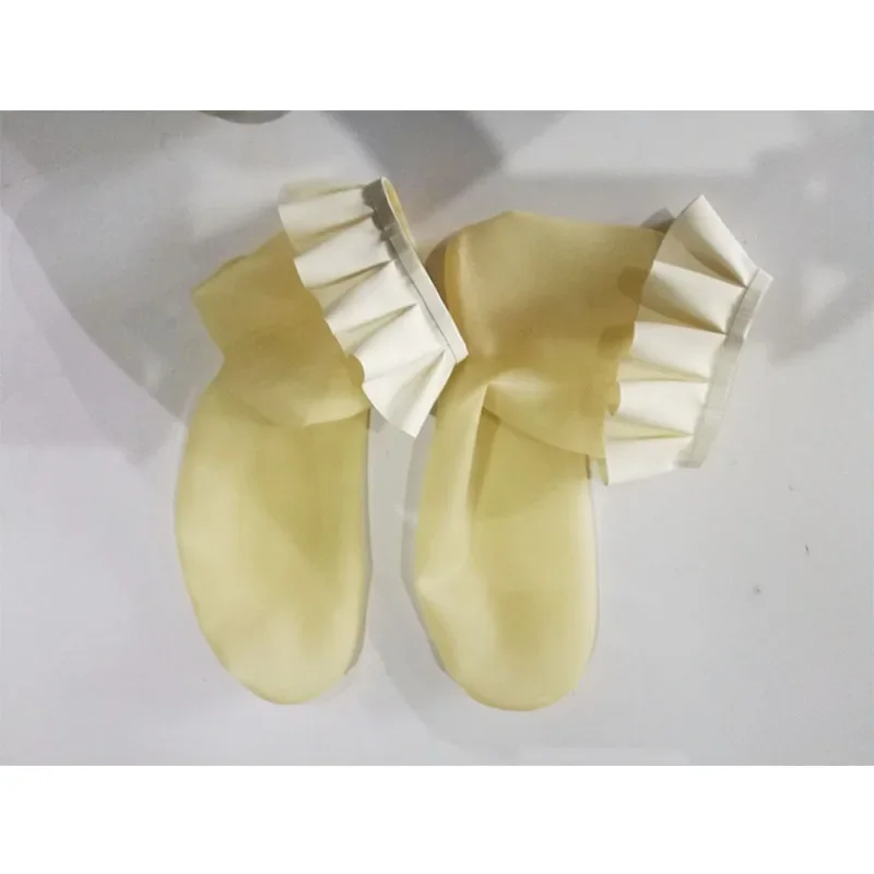 

100% Pure Transparent Latex Sock with White Ruffles Lace for Women Wear