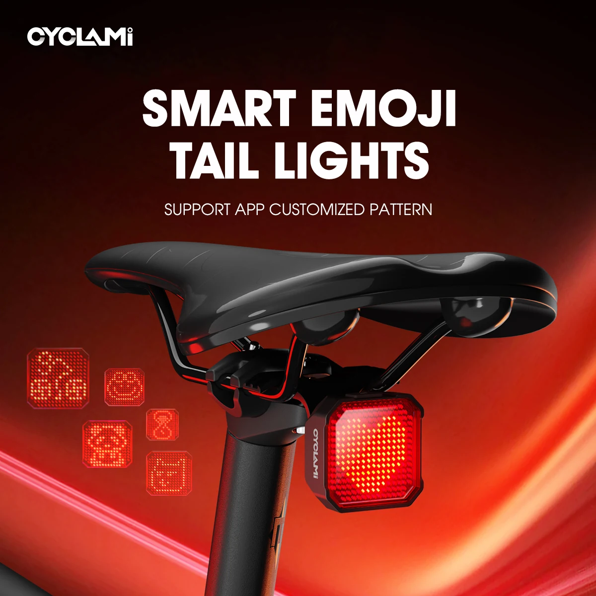 CYCLAMI WT28 Cycling Intelligent Emoticons DIY Tail Light Smart Brake Rear Light Cycling Intelligent Dot Matrix Bike Taillight