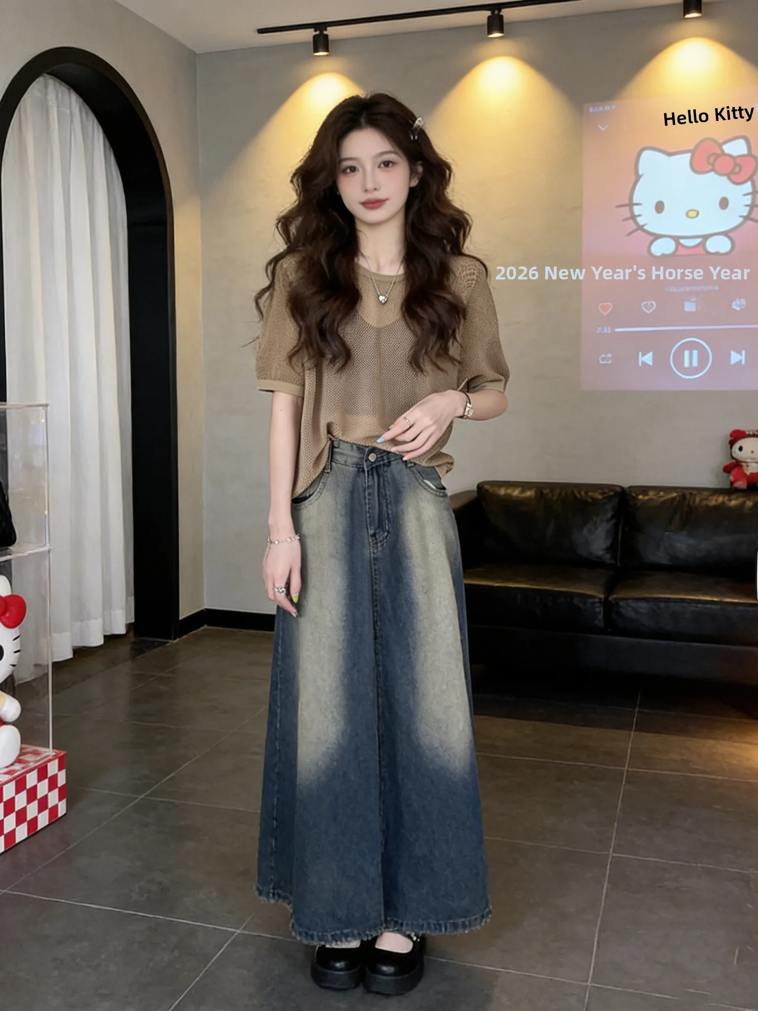 

Sweet And Spicy Hollow Ice Silk Knitted Short Sleeve T-Shirt Women's Loose Short Design Summer Beautiful Top Korean Style Com...