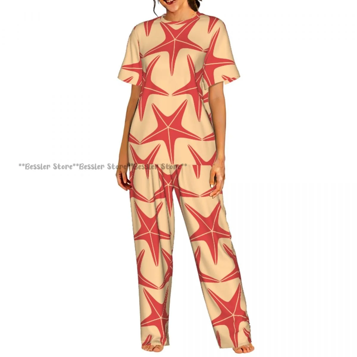 

Женские пижамные комплекты, домашняя одежда для сна, ночная одежда с короткими рукавами и узором в виде морских звезд