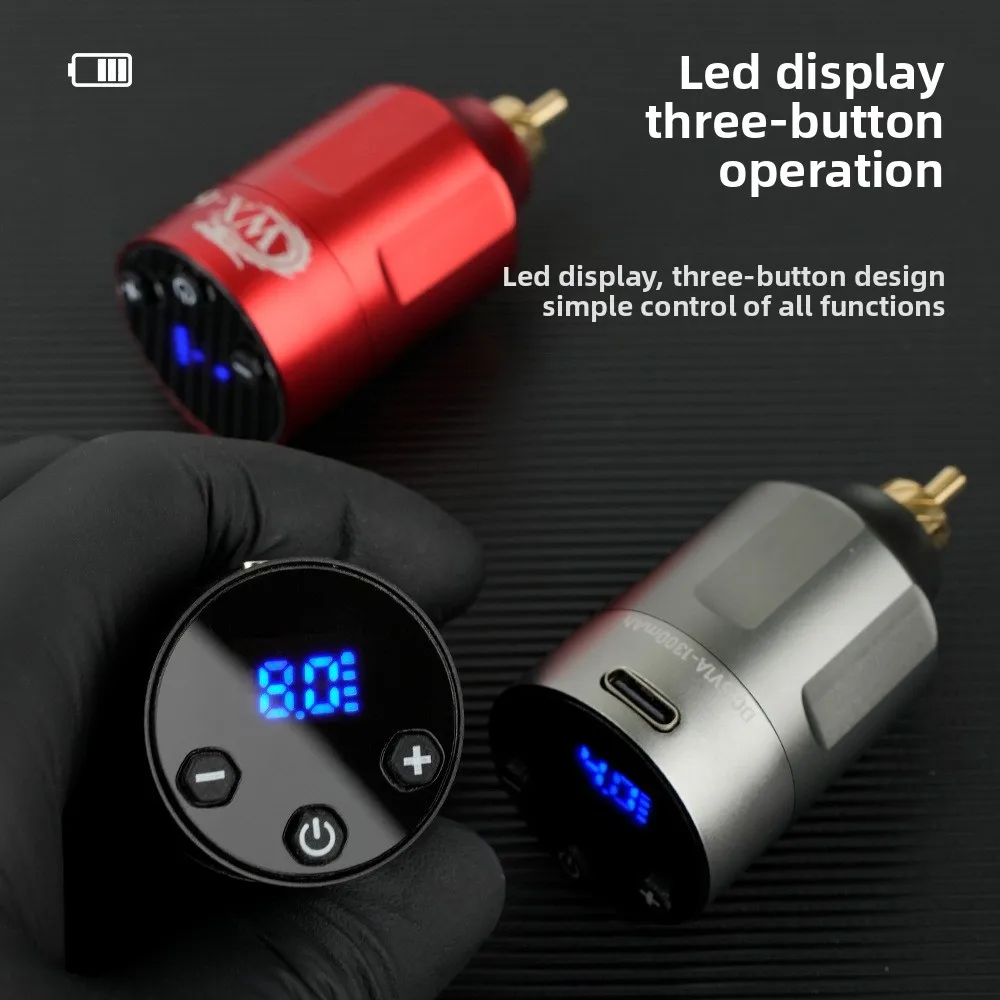 Mini Wireless Tattoo Power Bank Portable 1300mAh Rechargeable RCA/DC Tattoo Pen Adapter Motor Machine with On/off Control 1 Pcs