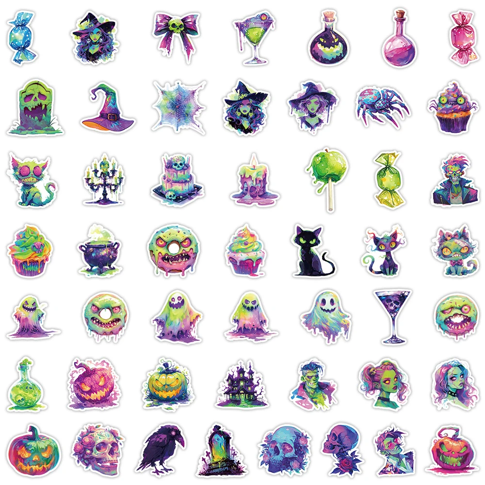 10/30/50pcs Fresco Gotico Halloween Adesivi Teschio Strega Coloful Graffiti Decorazione Decalcomanie Telefono Bagagli Notebook Adesivo Imballaggio