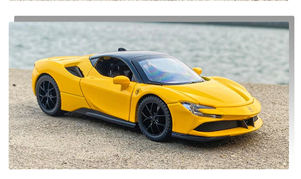 1:32 Ferrari SF90 Supercar High Simulation Diecast Metal Alloy Model Car Sound Light Pull Back Collection Toy Gifts