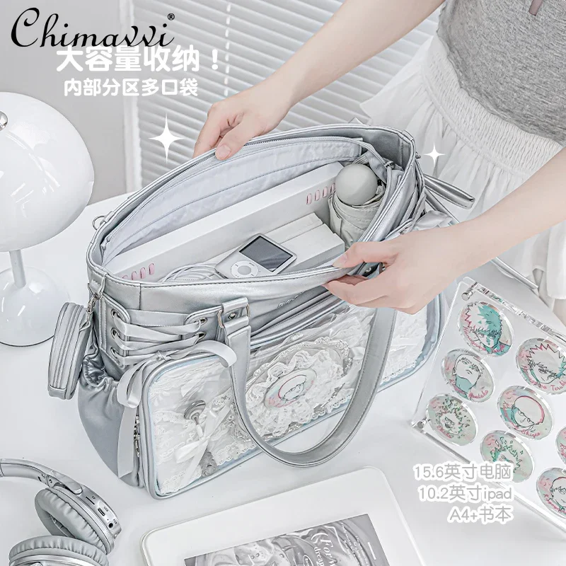 Japanese Style Student Shoulder Bag Itabag Original Design Lace-up Large-capacity Transparent Messenger Bag Tote Bag Girls