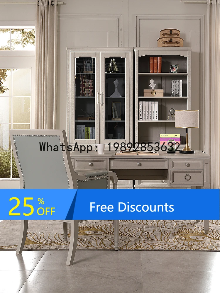 

American-style Light Luxury Oak Solid Wood Office Desk Study Computer Desk Writing Desk