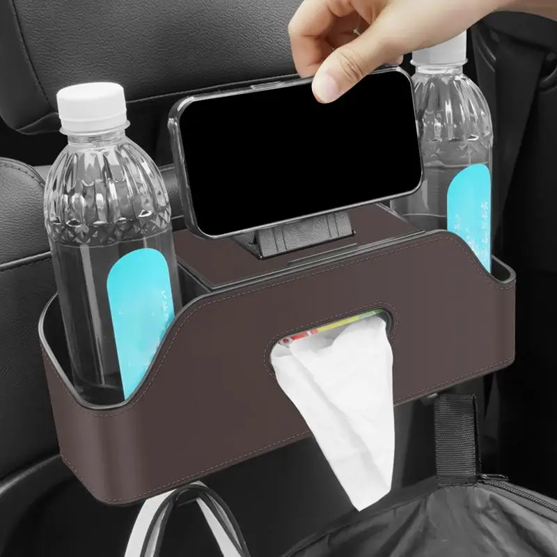 Backseat Car Organizer Headrest Hooks Car Seat Back Storage Tissue Box 2 Cup Holders Headrest Back Seat Storage Car Necessities