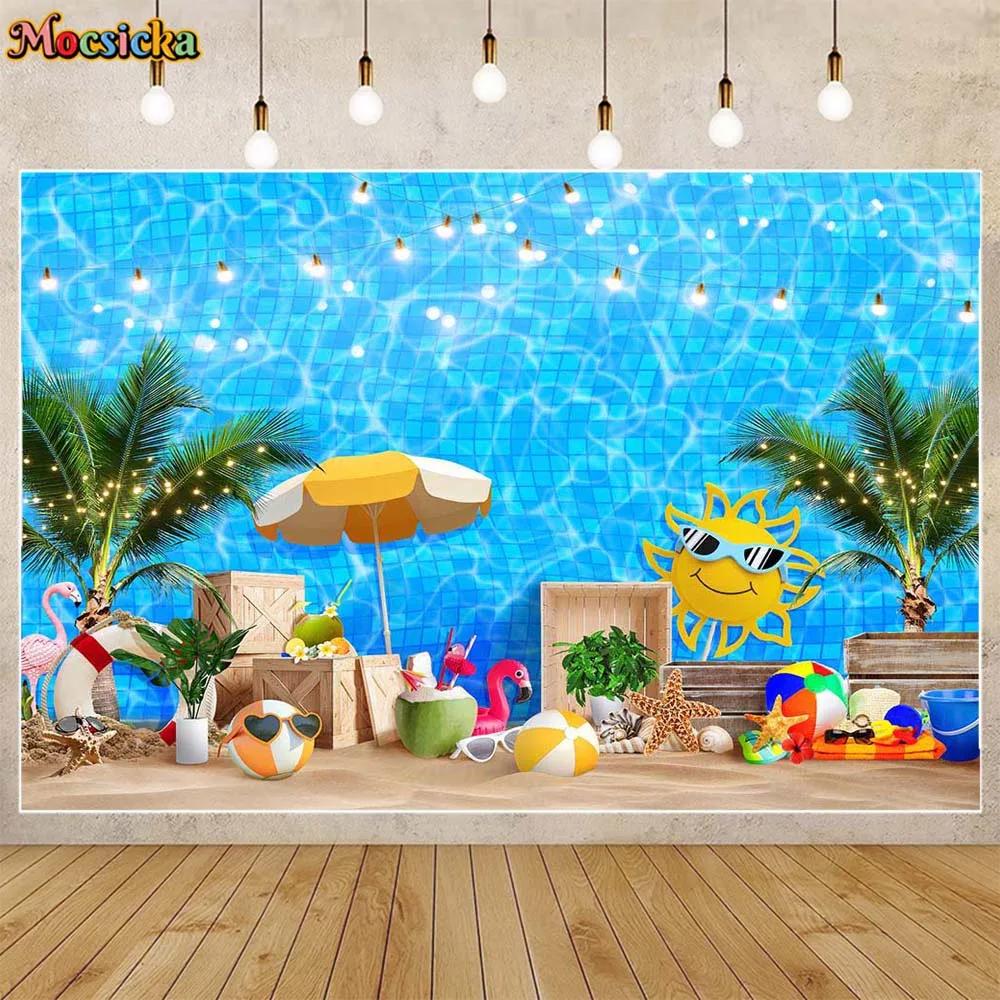 

Mocsicka Summer Swimming Pool Backdrop Sand Beach Sunbathing Holiday Children Portrait Photography Background Photo Studio Props