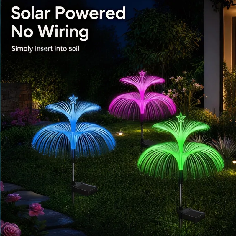 Dual Layer Fiber Optic Jellyfish Solar Lights Waterproof Colorful Plug-in High Quality Outdoor Yard Lamp