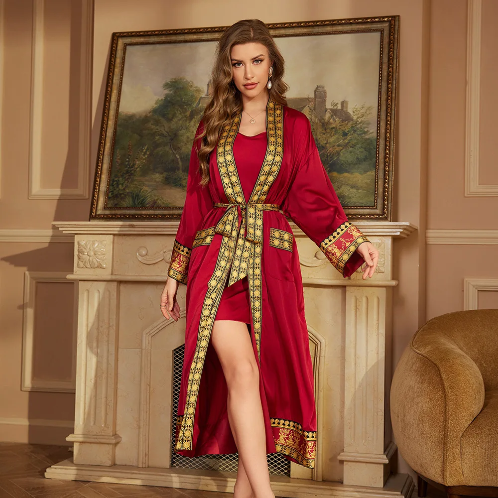 

New Long Sleeve Robes Women's Sexy Sleepwear Spring Silk-like Nightgown Bathrobe Luxury Robe Home Clothes Satin