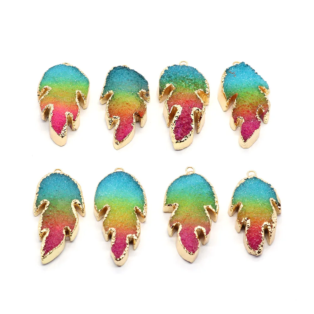 Exquisite Colored Crystal Pendant Natural Stone Women's Charm Leaf Jewelry Making DIY Necklace Earrings Gift Accessories 1pc